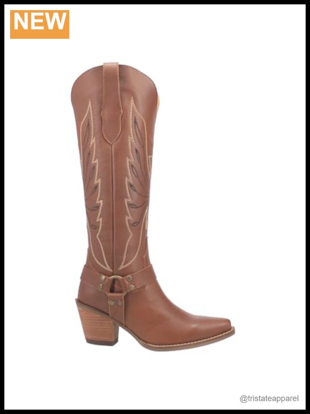 Women's Leather Pull-On Knee High Snip Toe Fashion Boots Block Heel Brown Dingo